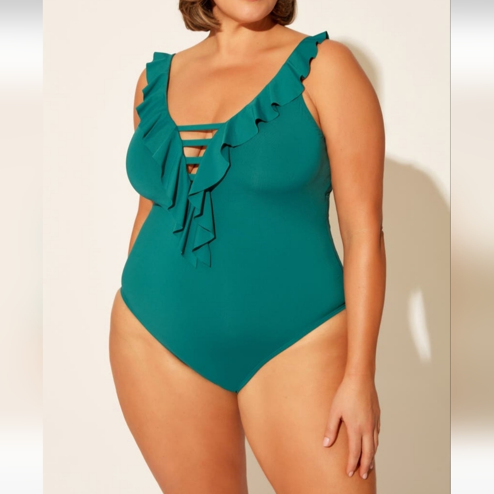 ๐ BLEU BY ROD BETTIE Ruffilicious One-Piece Swimsuit, Size 18W - Picture 2 of 5